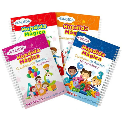 KIT DE 4 CUADERNOS MÁGICOS DE CALIGRAFÍA PARA NIÑOS