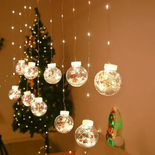 Cortina De 10 Esfera Luces Led Trasparentes Navidad